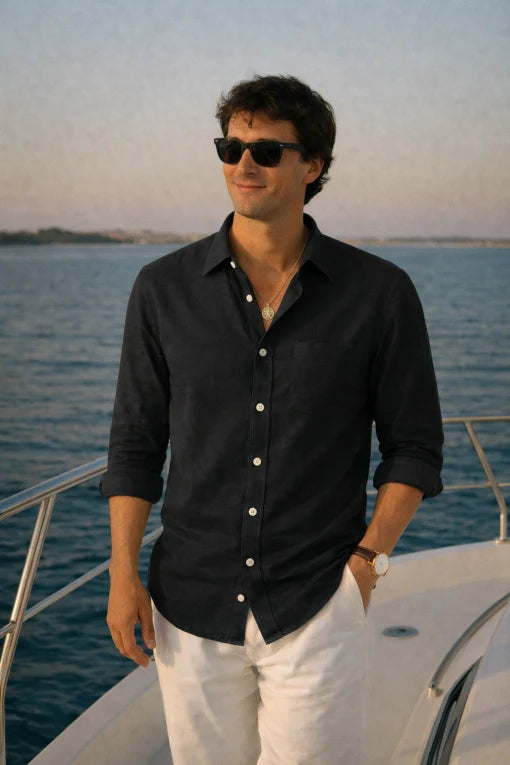 Men's Black Linen Shirt – Premium Classic Half Sleeve Casual Collection