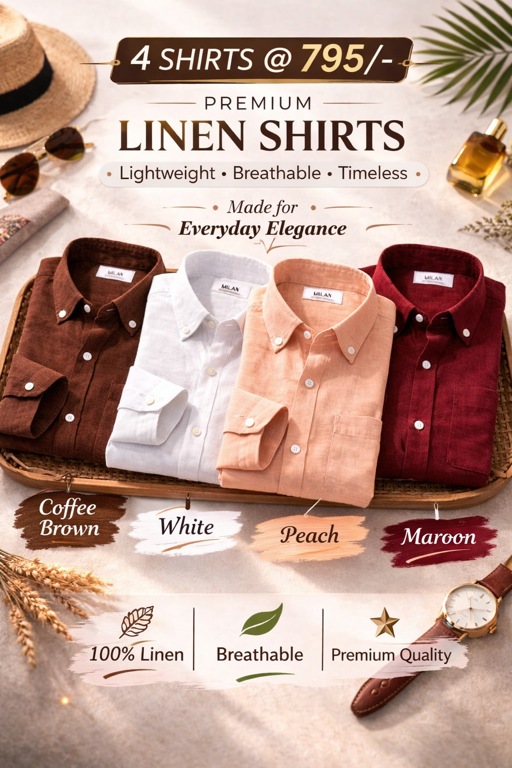 Men's Essential Linen Shirt Combo – 4 Piece Premium Half Sleeve Shirt Collection