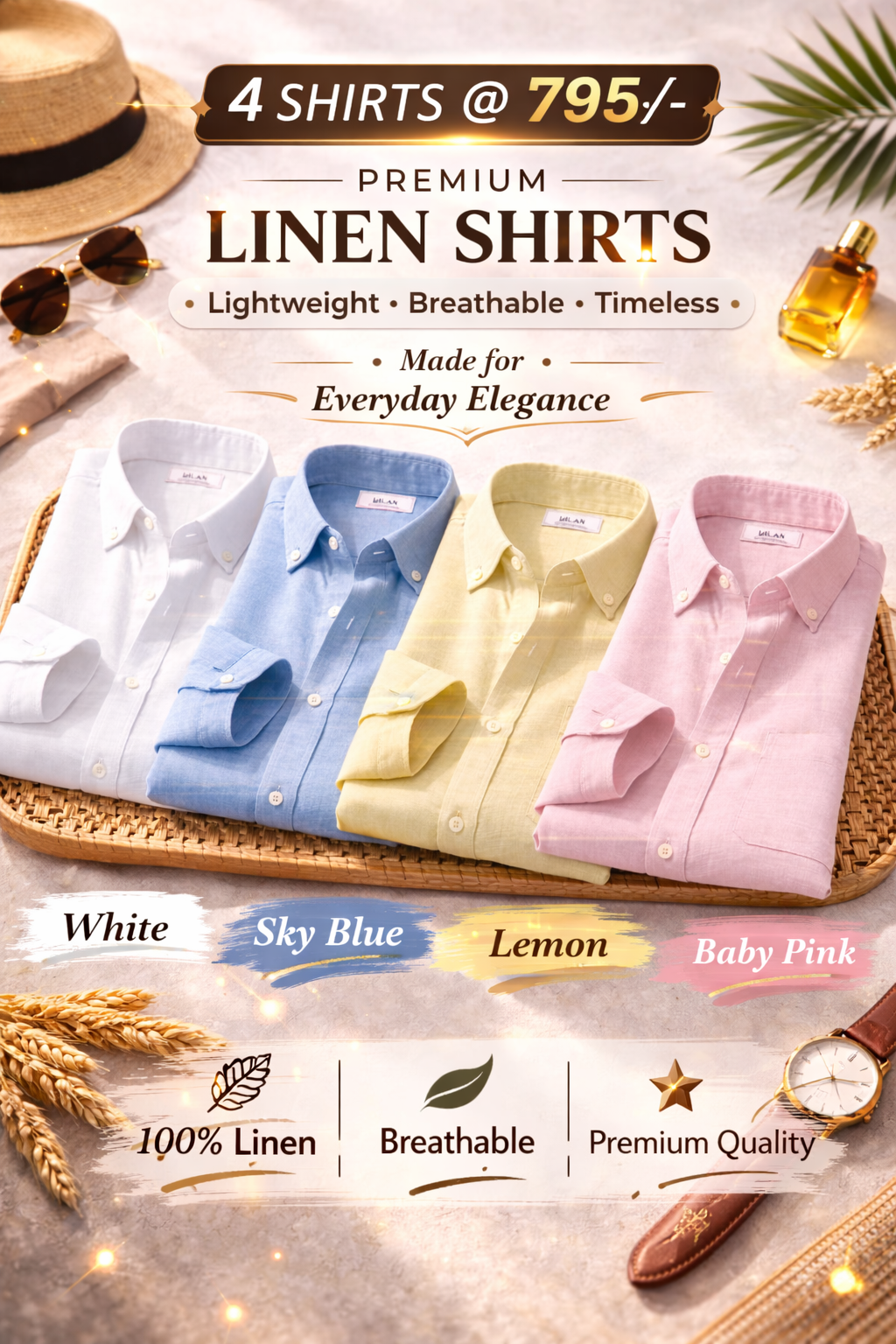 Men's Premium Linen Shirt Combo Pack – Set of 4 Stylish Half Sleeve Casual Shirts