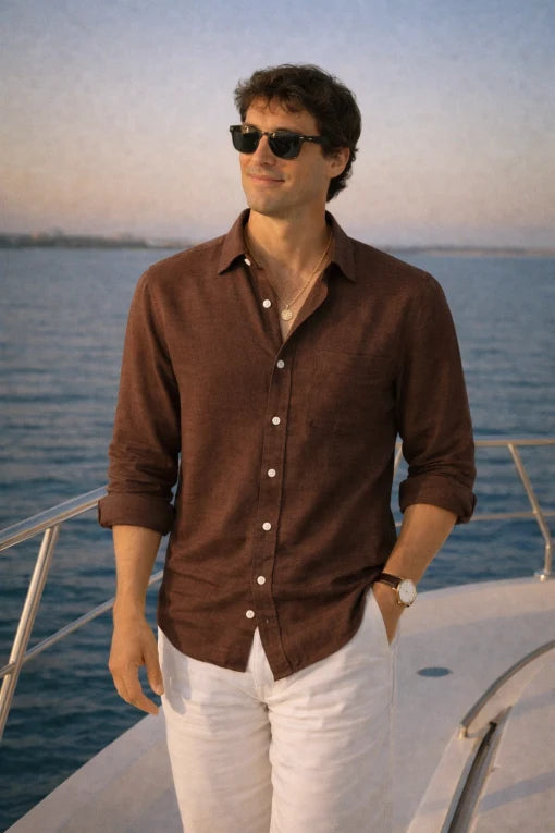 Brown Premium Linen Shirt for Men – Classic Half Sleeve Casual Wear