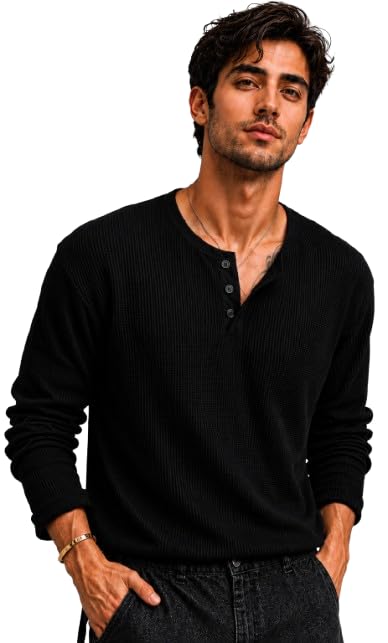 Men's Premium Waffle Knit Henley Tshirt for Men