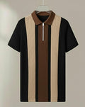 Men's Retro Cable-Knit Quarter-Zip Polo | Premium Textured Self-Design Half Sleeve T-Shirt for Men