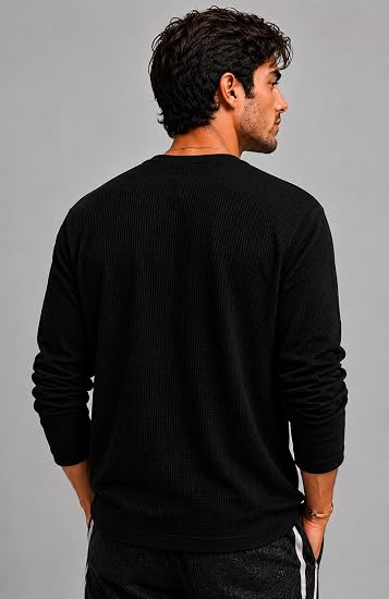 Men's Premium Waffle Knit Henley Tshirt for Men