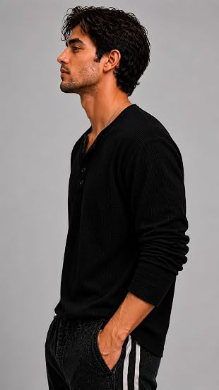 Men's Premium Waffle Knit Henley Tshirt for Men