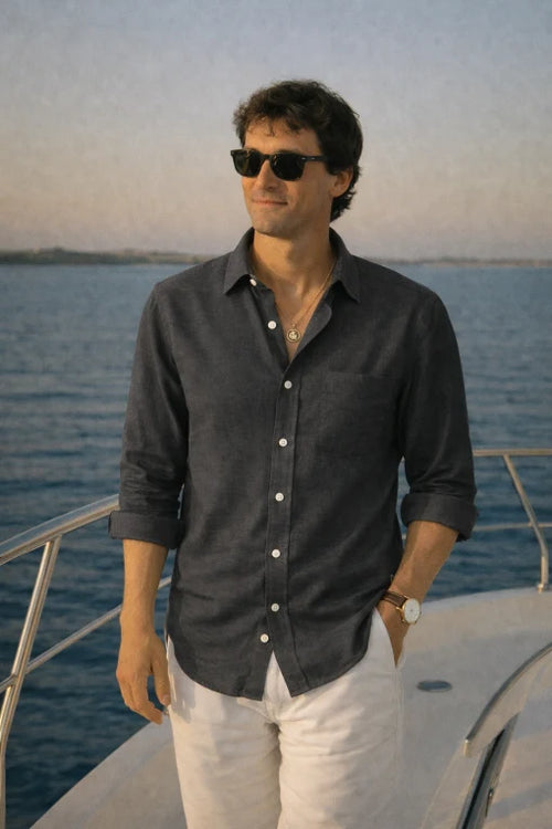 Charcoal Premium Linen Shirt for Men – Sophisticated Half Sleeve Casual Wear