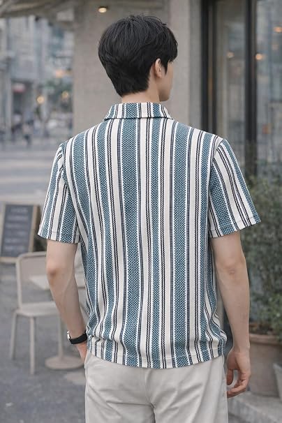 Men's Loose Fit Vertical Striped Polo T-Shirt