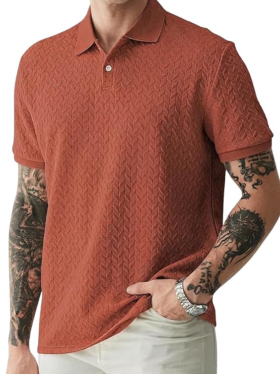 Textured Jacquard Leaf Polo T-Shirt