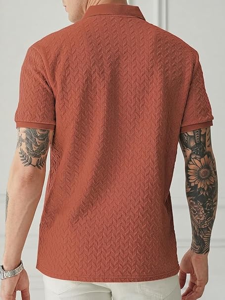 Textured Jacquard Leaf Polo T-Shirt