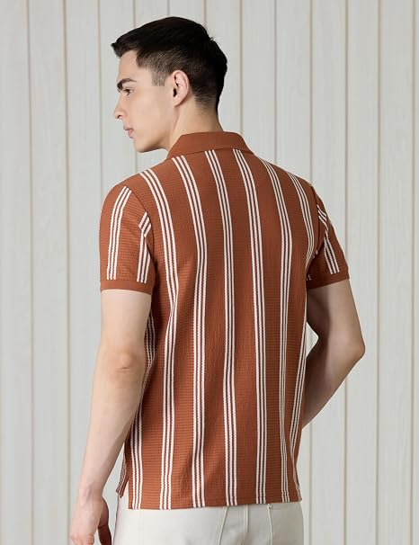 Men's Cotton Rich Textured Striper Polo T-Shirt