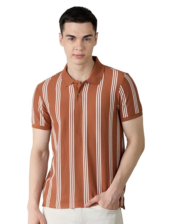 Men's Cotton Rich Textured Striper Polo T-Shirt
