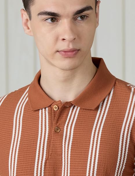 Men's Cotton Rich Textured Striper Polo T-Shirt