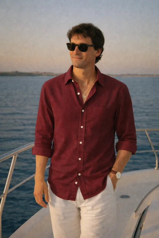 Men's Classic Red Linen Shirt – Premium Half Sleeve Casual Style