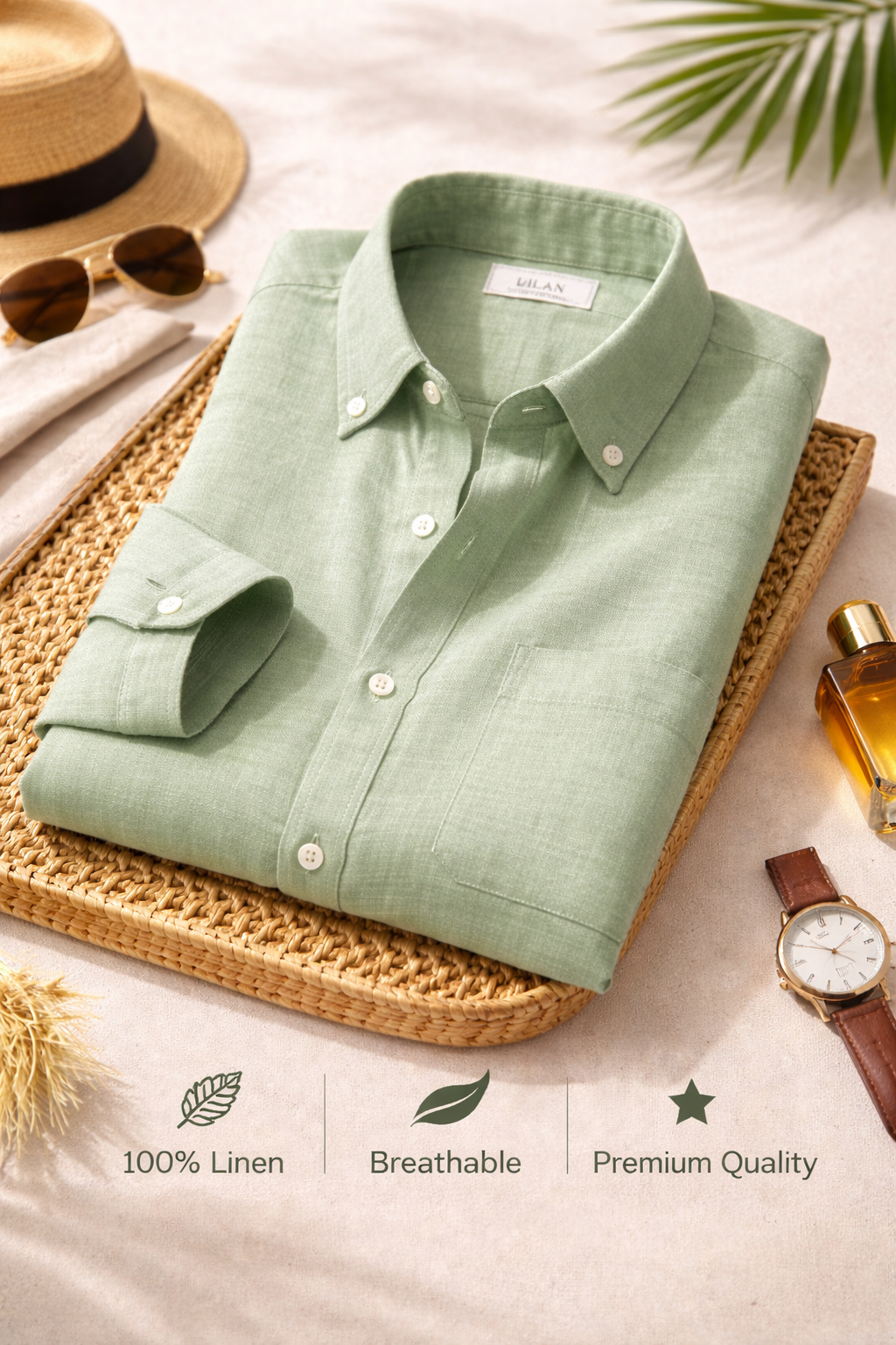 Men's Mint Linen Shirt – Premium Lightweight Half Sleeve Casual Style