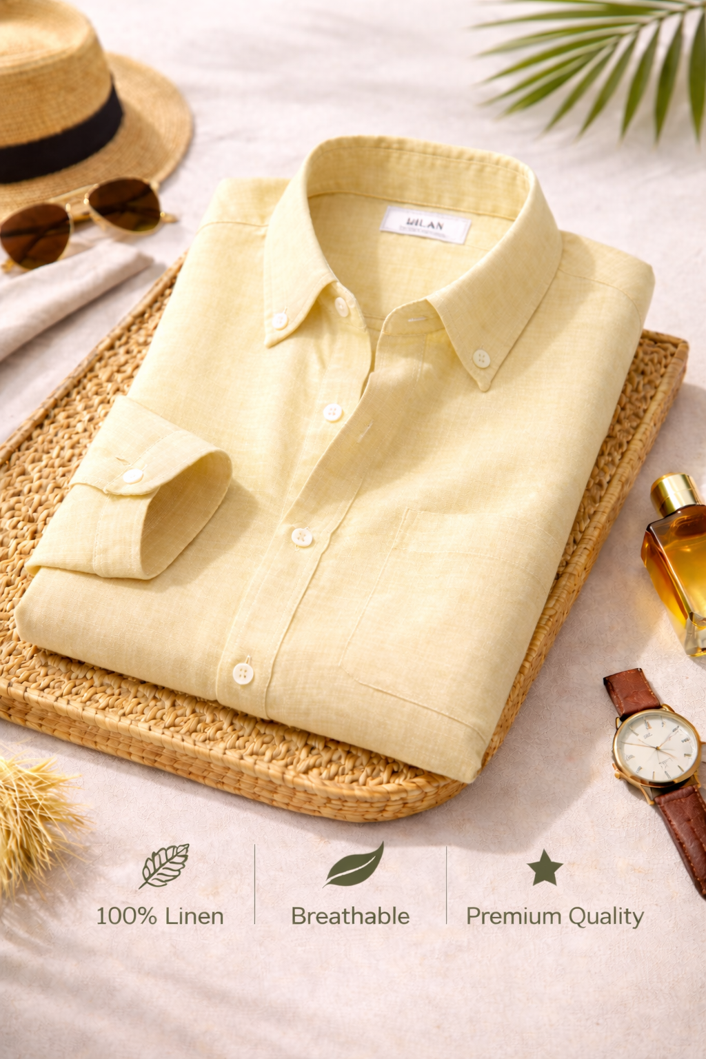 Men's Beige Linen Shirt – Premium Neutral Tone Half Sleeve Casual Style