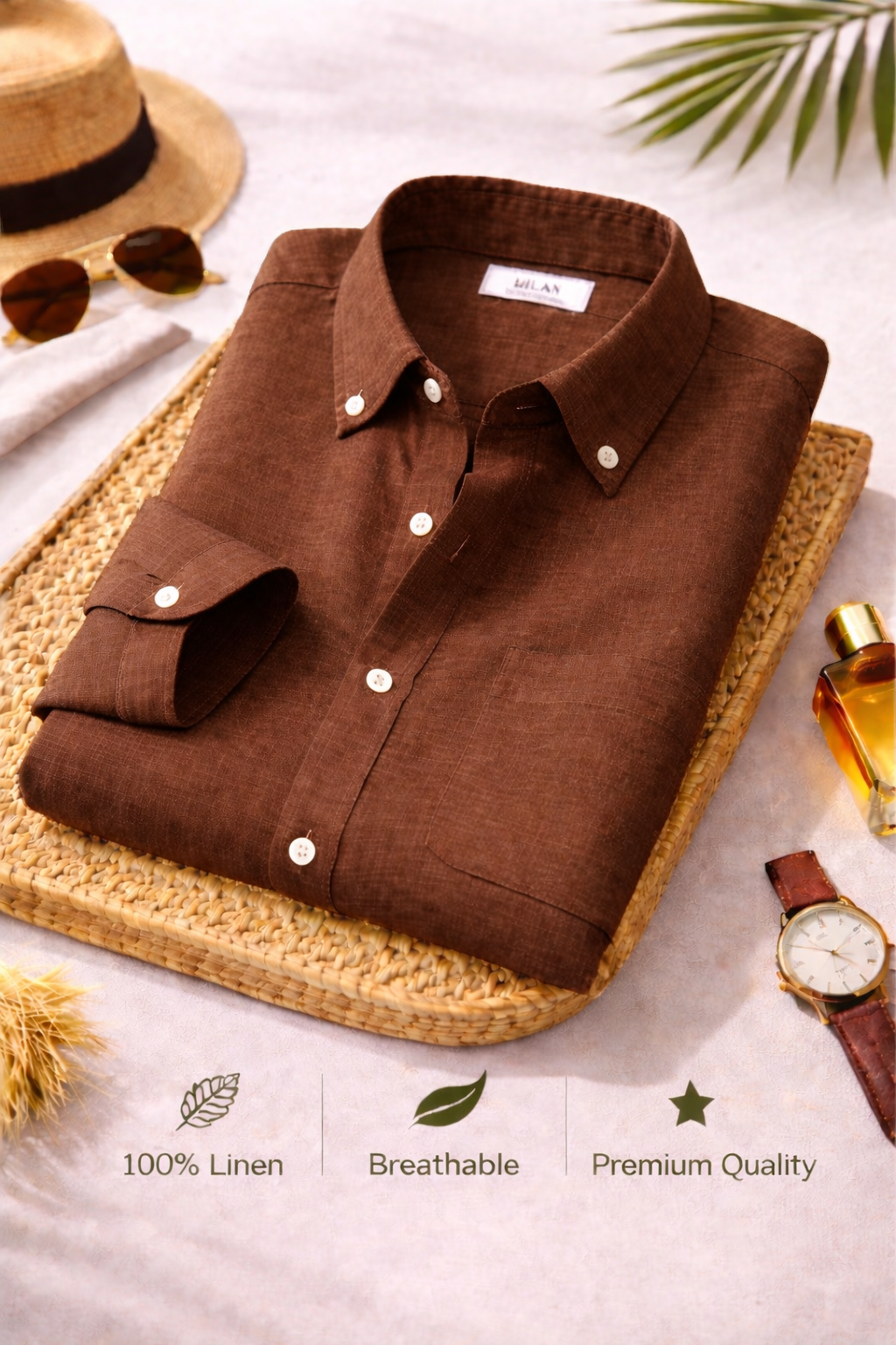 Brown Premium Linen Shirt for Men – Classic Half Sleeve Casual Wear