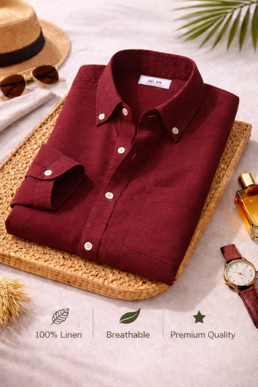 Men's Classic Red Linen Shirt – Premium Half Sleeve Casual Style