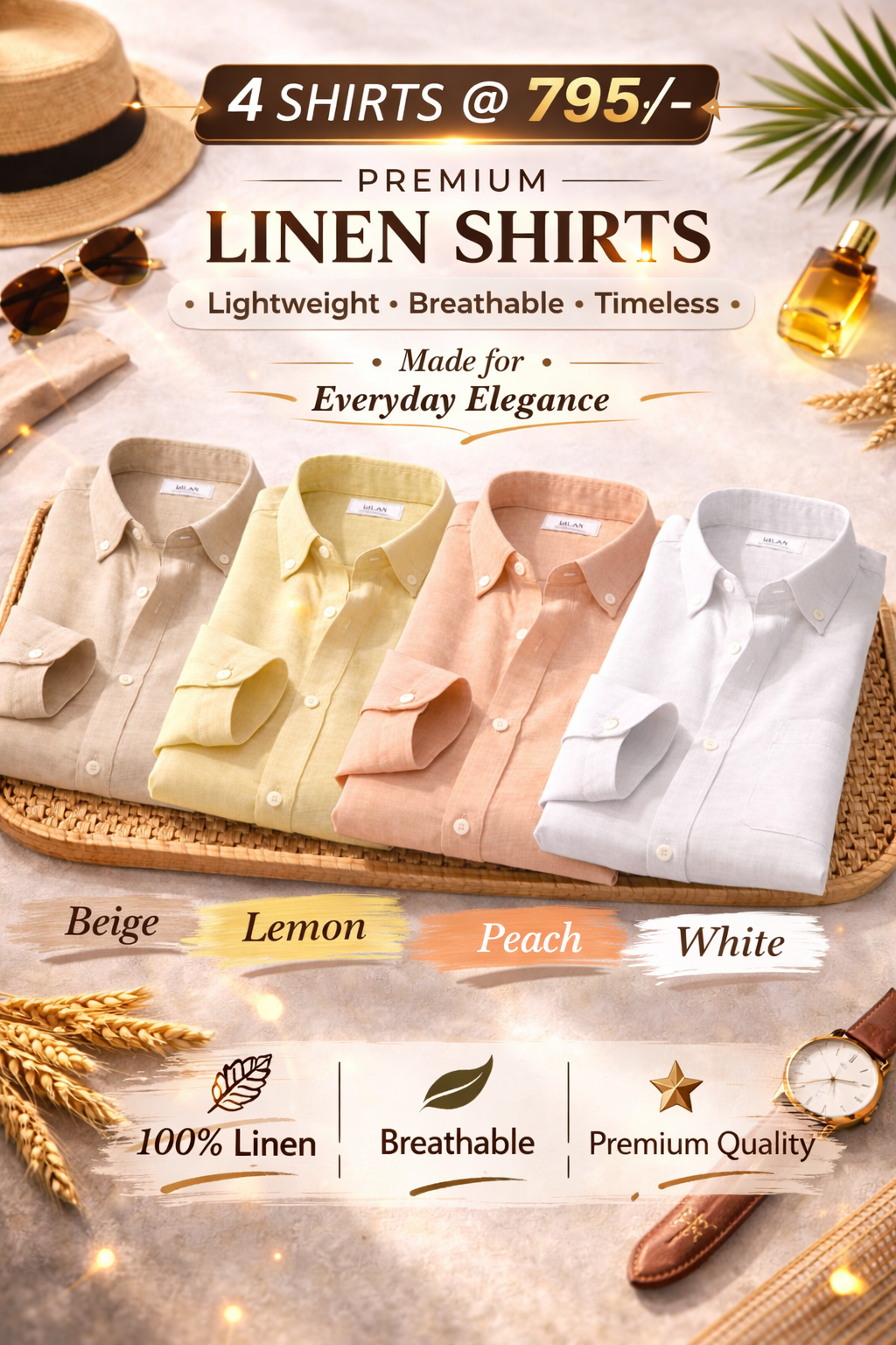 Men's Linen Shirt Collection Combo – Set of 4 Premium Half Sleeve Casual Shirts