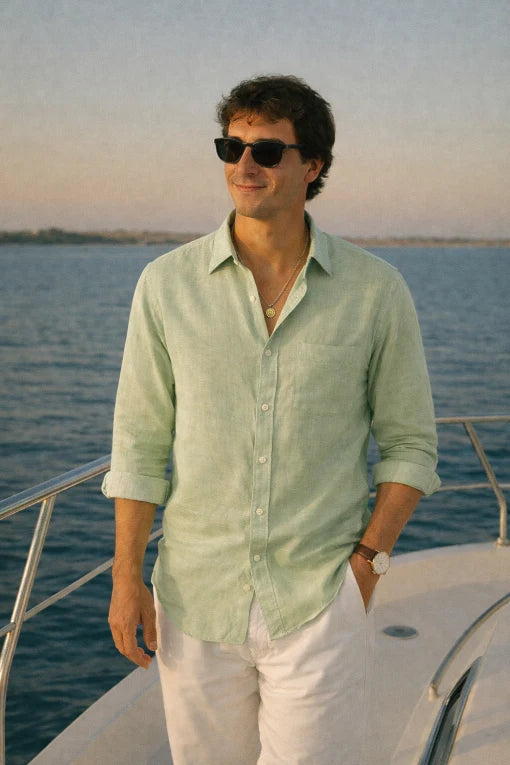 Men's Mint Linen Shirt – Premium Lightweight Half Sleeve Casual Style