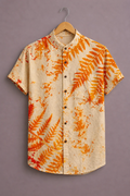 Menex™ Men's Premium Tropical Fern Print Mandarin Collar Half Sleeve Casual Shirt – Cream & Orange